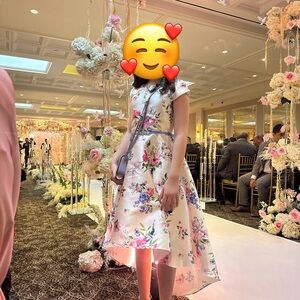 Hi-low hem Dress with Floral Accents